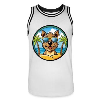 Border Terrier Hund Rasse Cartoon Sonnenbrille Strand - Männer Basketball-Trikot - Weiß/Schwarz - Vorne - AI Model Male 185 dark (185cm)