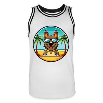 Deutsche Bracke Hunderasse Cartoon Sonnenbrille Strand - Männer Basketball-Trikot - Weiß/Schwarz - Vorne - AI Model Male 185 dark (185cm)
