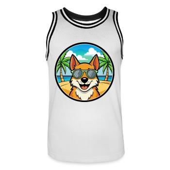 Skandinavische Hunderasse Cartoon Sonnenbrille Strand - Männer Basketball-Trikot - Weiß/Schwarz - Vorne - AI Model Male 185 dark (185cm)