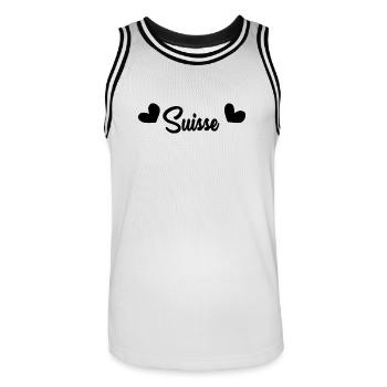 SUISSE. HUMOUR. PAYS. DRAPEAU. GENEVE. LAUSANNE - Maillot de basket Homme - blanc/noir - Devant - AI Model Male 185 dark (185cm)