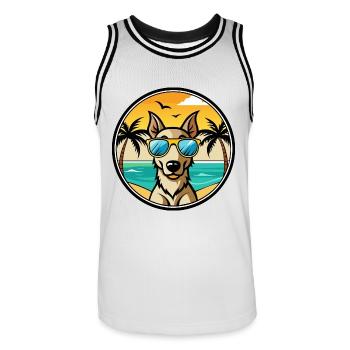 Lurcher Hund Rasse Cartoon Sonnenbrille Strand - Männer Basketball-Trikot - Weiß/Schwarz - Vorne - AI Model Male 185 dark (185cm)