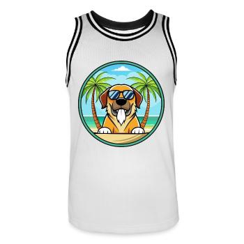 Spanische Dogge Hund Rasse Cartoon Sonnenbrille Strand - Männer Basketball-Trikot - Weiß/Schwarz - Vorne - AI Model Male 185 dark (185cm)