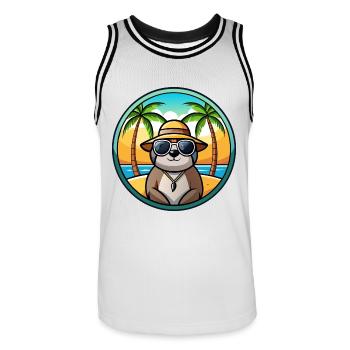 Faultier Lustige Cartoon Sommer Strand Sonnenbrille Cool - Männer Basketball-Trikot - Weiß/Schwarz - Vorne - AI Model Male 185 dark (185cm)