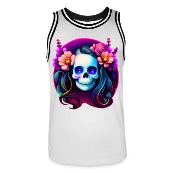 Dame du Crâne Mystique aux Fleurs – Néon Gothique - Maillot de basket Homme - blanc/noir - Devant - AI Model Male 185 dark (185cm)