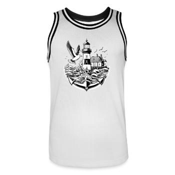 Paysage côtier Moin Moin - Maillot de basket Homme - blanc/noir - Devant - AI Model Male 185 dark (185cm)