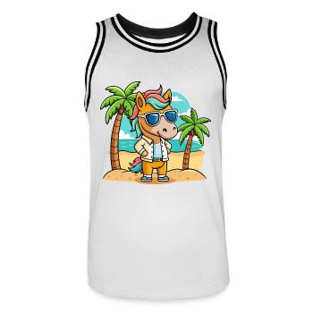 Pferd Lustige Cartoon Sommer Strand Sonnenbrille - Männer Basketball-Trikot - Weiß/Schwarz - Vorne - AI Model Male 185 dark (185cm)