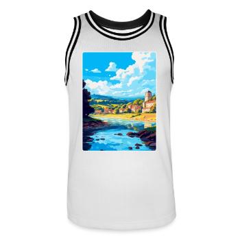 Dordogne France Affiche de voyage vintage Souvenir WPA - Maillot de basket Homme - blanc/noir - Devant - AI Model Male 185 dark (185cm)
