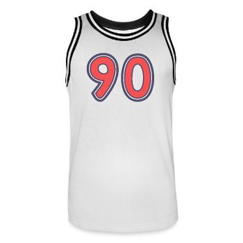 90. 90 JAHRE. 90-JÄHRIGES JUBILÄUM. 90-JÄHRIGES JUBILÄUM. - Männer Basketball-Trikot - Weiß/Schwarz - Vorne - AI Model Male 185 dark (185cm)