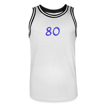 80. 80 JAHRE. 80-JÄHRIGES JUBILÄUM. 80. GEBURTSTAG. - Männer Basketball-Trikot - Weiß/Schwarz - Vorne - AI Model Male 185 dark (185cm)