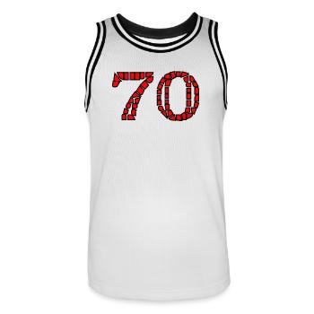 70. 70 ANS. 70e ANNIVERSAIRE. ANNIVERSAIRE 70 ANS. - Maillot de basket Homme - blanc/noir - Devant - AI Model Male 185 dark (185cm)