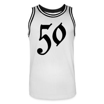 50. 50 ANS. 50e ANNIVERSAIRE. ANNIVERSAIRE 50 ANS. - Maillot de basket Homme - blanc/noir - Devant - AI Model Male 185 dark (185cm)