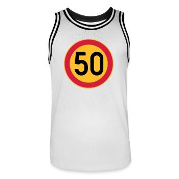 50 Limit / Tempolimit - Männer Basketball-Trikot - Weiß/Schwarz - Vorne - AI Model Male 185 dark (185cm)