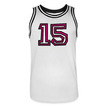 15 - Männer Basketball-Trikot - Weiß/Schwarz - Vorne - AI Model Male 185 dark (185cm)