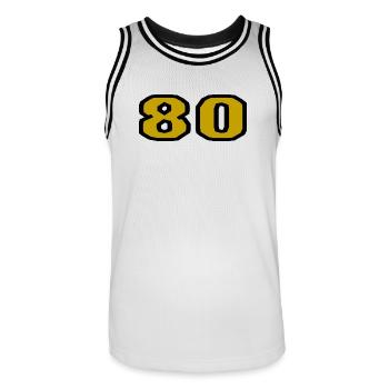 80. 80 JAHRE. 80-JÄHRIGES JUBILÄUM. 80. GEBURTSTAG. - Männer Basketball-Trikot - Weiß/Schwarz - Vorne - AI Model Male 185 dark (185cm)