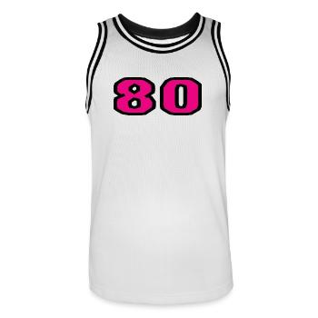 80. 80 JAHRE. 80-JÄHRIGES JUBILÄUM. 80. GEBURTSTAG. - Männer Basketball-Trikot - Weiß/Schwarz - Vorne - AI Model Male 185 dark (185cm)
