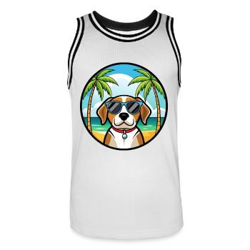Kerry Beagle Hunderasse Cartoon Sonnenbrille Strand - Männer Basketball-Trikot - Weiß/Schwarz - Vorne - AI Model Male 185 dark (185cm)