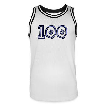 100. 100 YEARS. 100th ANNIVERSARY. 100 BIRTHDAY - Men's Basketball Jersey - white/black - Front - AI Model Male 185 dark (185cm)