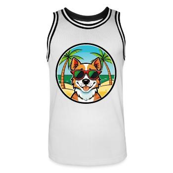 Portugiesisch Podengo Pequeno Hunderasse Cartoon Strand - Männer Basketball-Trikot - Weiß/Schwarz - Vorne - AI Model Male 185 dark (185cm)