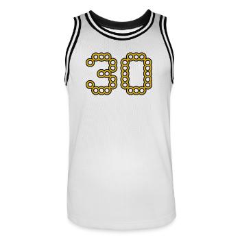 30. 30 ANS. 30e ANNIVERSAIRE. ANNIVERSAIRE 30 ANS. - Maillot de basket Homme - blanc/noir - Devant - AI Model Male 185 dark (185cm)