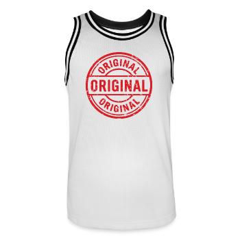 Ursprüngliches Grunge-Gummistempel-Abzeichen-Vektordesign - Männer Basketball-Trikot - Weiß/Schwarz - Vorne - AI Model Male 185 dark (185cm)