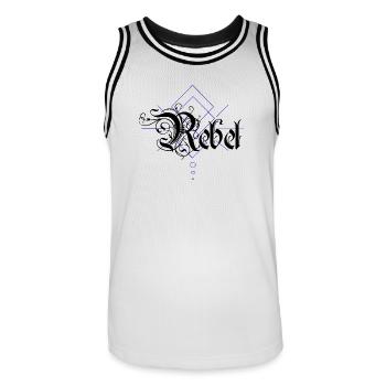 Rebel - Männer Basketball-Trikot - Weiß/Schwarz - Vorne - AI Model Male 185 dark (185cm)