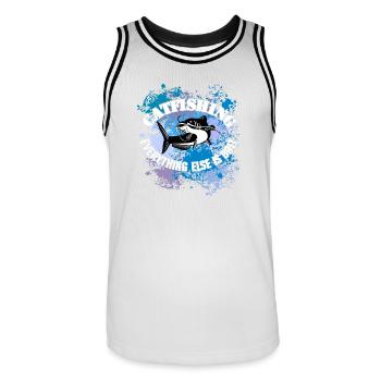 Poisson-chat Wels Waller sur des taches de couleur - Maillot de basket Homme - blanc/noir - Devant - AI Model Male 185 dark (185cm)
