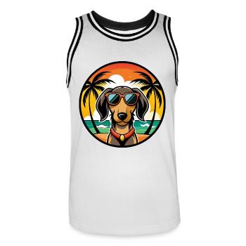 Teckel de Westphalie Race De Chien Dessin Animé Plage - Maillot de basket Homme - blanc/noir - Devant - AI Model Male 185 dark (185cm)