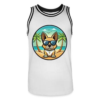 Braque Français Hunderasse Cartoon Sonnenbrille Strand - Männer Basketball-Trikot - Weiß/Schwarz - Vorne - AI Model Male 185 dark (185cm)