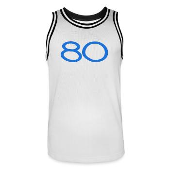80. 80 JAHRE. 80-JÄHRIGES JUBILÄUM. 80. GEBURTSTAG. - Männer Basketball-Trikot - Weiß/Schwarz - Vorne - AI Model Male 185 dark (185cm)