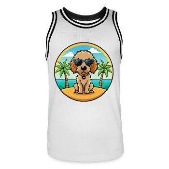 Spanisch Wasser Hund Rasse Cartoon Sonnenbrille Strand - Männer Basketball-Trikot - Weiß/Schwarz - Vorne - AI Model Male 185 dark (185cm)