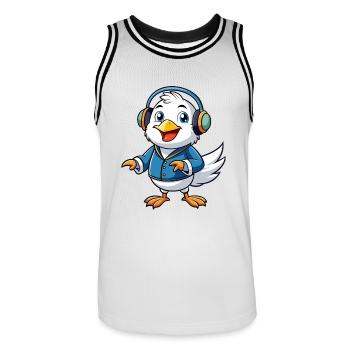 Mouette Funny Cartoon Character Musique de casque - Maillot de basket Homme - blanc/noir - Devant - AI Model Male 185 dark (185cm)