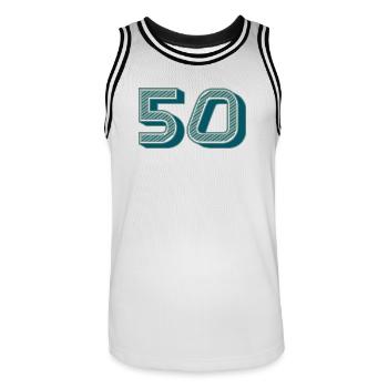 50. 50 ANS. 50e ANNIVERSAIRE. ANNIVERSAIRE 50 ANS. - Maillot de basket Homme - blanc/noir - Devant - AI Model Male 185 dark (185cm)