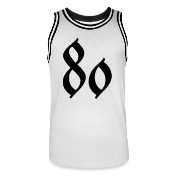 80. 80 YEARS. 80th ANNIVERSARY. 80 YEARS ANNIVERSARY. - Men's Basketball Jersey - white/black - Front - AI Model Male 185 dark (185cm)