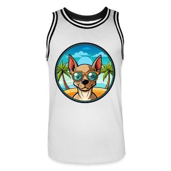 Mexikanische haarlose Hunderasse Cartoon Sonnenbrille Strand - Männer Basketball-Trikot - Weiß/Schwarz - Vorne - AI Model Male 185 dark (185cm)