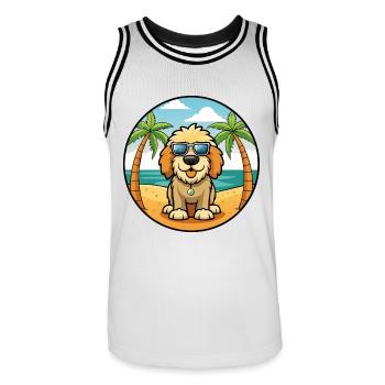 Spanisch Wasser Hund Rasse Cartoon Sonnenbrille Strand - Männer Basketball-Trikot - Weiß/Schwarz - Vorne - AI Model Male 185 dark (185cm)