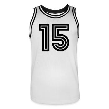 15. 15 ANS. 15e ANNIVERSAIRE. ANNIVERSAIRE 15 ANS. - Maillot de basket Homme - blanc/noir - Devant - AI Model Male 185 dark (185cm)