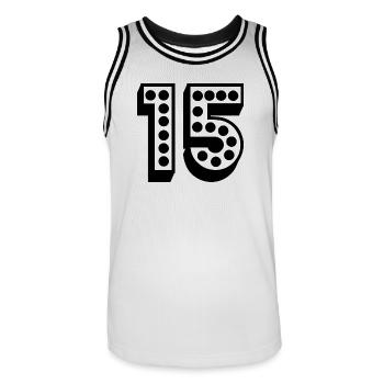 15. 15 ANS. 15e ANNIVERSAIRE. ANNIVERSAIRE 15 ANS. - Maillot de basket Homme - blanc/noir - Devant - AI Model Male 185 dark (185cm)