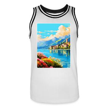 Lac de Côme Italie Affiche de voyage vintage Souvenir WPA - Maillot de basket Homme - blanc/noir - Devant - AI Model Male 185 dark (185cm)