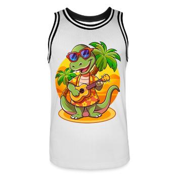 Drôle Serpent Dessin Animé Plage D’été Lunettes De Soleil Guitare - Maillot de basket Homme - blanc/noir - Devant - AI Model Male 185 dark (185cm)