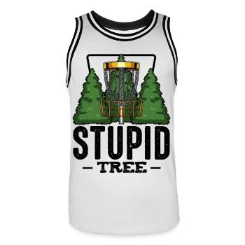 Stupid Tree Disc Golf saying Frisbee gift - Men's Basketball Jersey - white/black - Front - AI Model Male 185 dark (185cm)