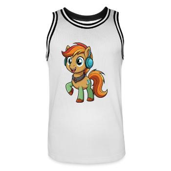 Pony Lustige Zeichentrickfigur Kopfhörer Musik - Männer Basketball-Trikot - Weiß/Schwarz - Vorne - AI Model Male 185 dark (185cm)