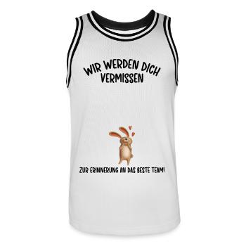 Wir werden dich Vermissen beste Team Abschied - Männer Basketball-Trikot - Weiß/Schwarz - Vorne - AI Model Male 185 dark (185cm)