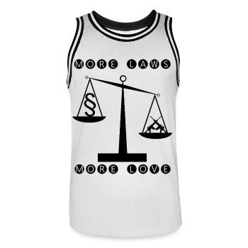 More laws more love - less weapons - Men's Basketball Jersey - white/black - Front - AI Model Male 185 dark (185cm)