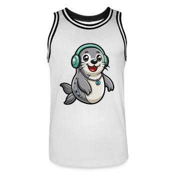 Seal Funny Cartoon Character Musique de casque - Maillot de basket Homme - blanc/noir - Devant - AI Model Male 185 dark (185cm)