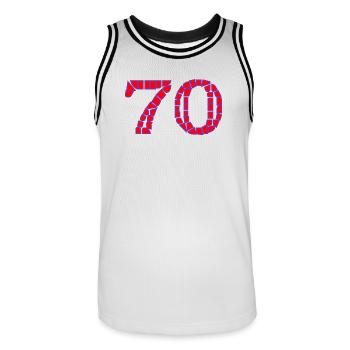 70. 70 ANS. 70e ANNIVERSAIRE. ANNIVERSAIRE 70 ANS. - Maillot de basket Homme - blanc/noir - Devant - AI Model Male 185 dark (185cm)