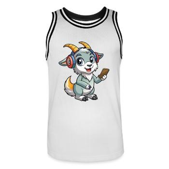 Chèvre Drôle Dessin Animé Personnage Casque Musique - Maillot de basket Homme - blanc/noir - Devant - AI Model Male 185 dark (185cm)