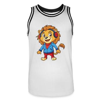 Lion Funny Cartoon Character Musique de casque - Maillot de basket Homme - blanc/noir - Devant - AI Model Male 185 dark (185cm)