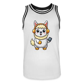 Alpaka Lustige Zeichentrickfigur Kopfhörer Musik - Männer Basketball-Trikot - Weiß/Schwarz - Vorne - AI Model Male 185 dark (185cm)