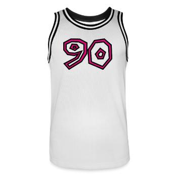 90. 90 JAHRE. 90-JÄHRIGES JUBILÄUM. 90-JÄHRIGES JUBILÄUM. - Männer Basketball-Trikot - Weiß/Schwarz - Vorne - AI Model Male 185 dark (185cm)