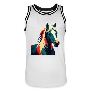 Pony Cartoon Figur Buntes Haustier Tier - Männer Basketball-Trikot - Weiß/Schwarz - Vorne - AI Model Male 185 dark (185cm)